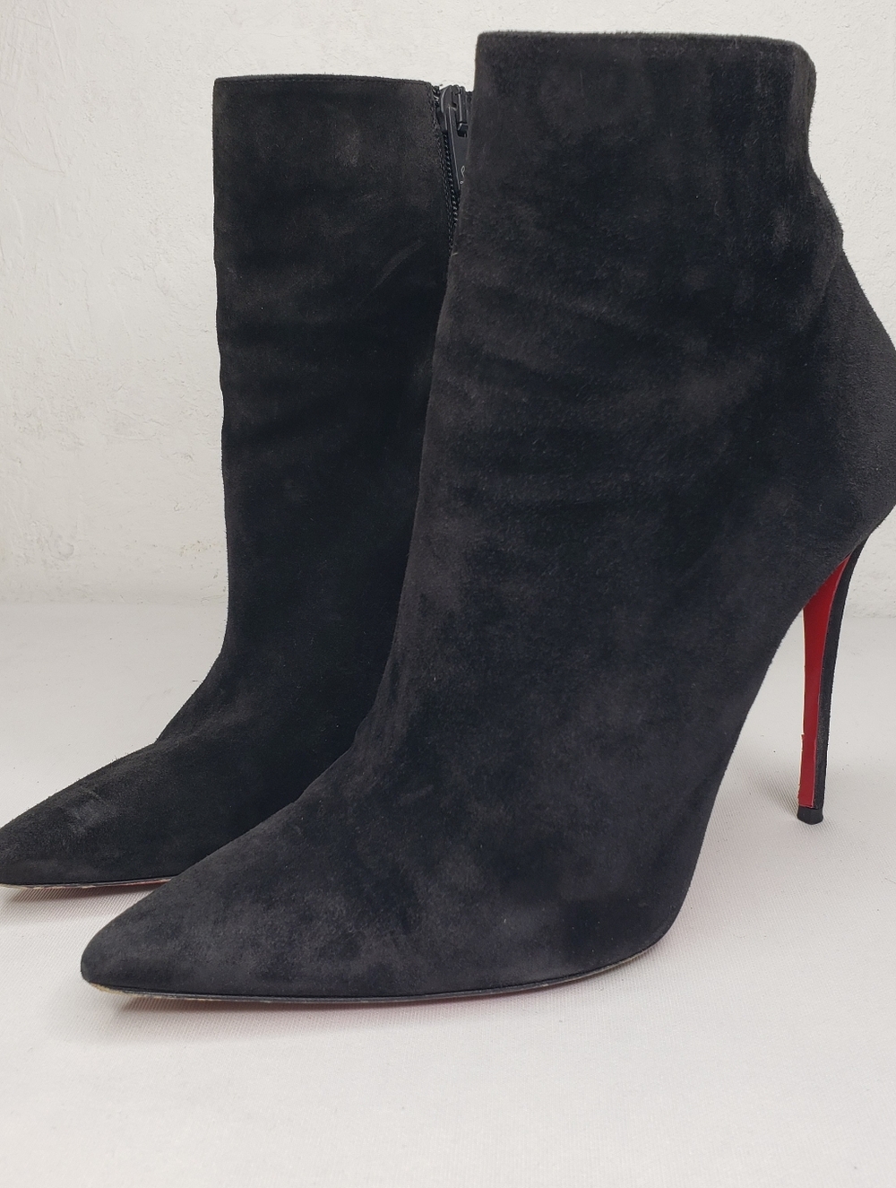 Christian Louboutin Black Suede Pointed Toe Stiletto Ankle Boots